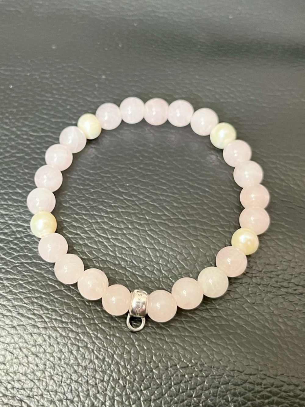 Thomas Sabo 6mm Rose Quartz FW Pearl Beaded Stretch Bracelet Sterling Silver